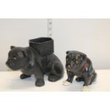 Two Victorian ceramic bull dog figures, large one is a planter