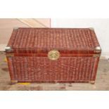 A wicker work & brass mounted storage chest. Postage unavailable. 81cm long