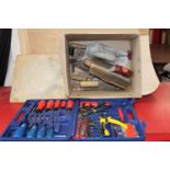 A box of plastering/bricklayers tools etc 'no postage available'