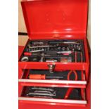A two drawer metal tool chest with contents 'no postage available'