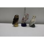 Three owl themed whiskey decanters including two Royal Doulton examples