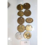 Ten assorted colliery mining tokens and pit checks