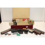 A vintage TTR box and contents of TTR Locomotives, rolling stock and Hornby accessories