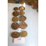 Ten assorted colliery mining tokens and pit checks