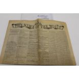 A first edition of The News of The world newspaper 1843