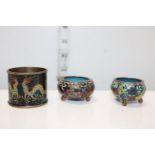 Three pieces of Chinese Cloisonné ware 2 salts and a napkin ring
