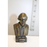 A heavy bronze miniature bust of William Shakespeare