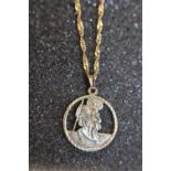 A 9ct gold chain and St Christopher 16in long