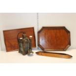 A selection of treen items including a ceiling light