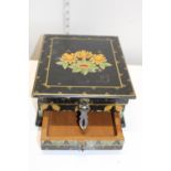 A hand painted Victorian ebonized jewellery box with mirror & draw