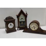 3 wooden cased mantel clocks (as found) shipping unavailable