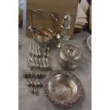 A selection of silver plated ware including knife rests and menu holders