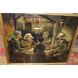 A very large guilt framed print of 'Potato Eaters' By Van Gough