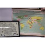 A framed print of Yorkshire and world map. postage unavailable