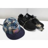 A new pair of safety shoes size 41 and a safety baseball cap