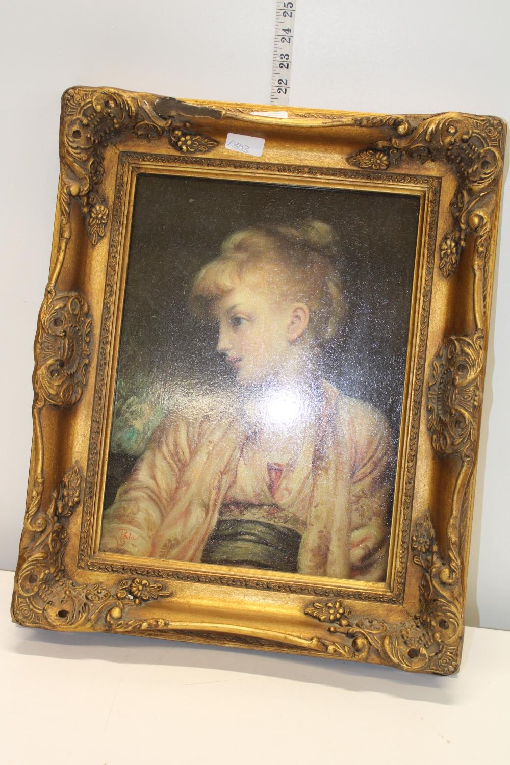 A antique gilt framed print. Postage unavailable