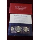 A US Mint Bicentennial silver UNC three piece coin set