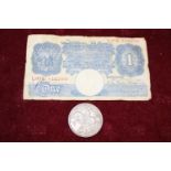 A Peppiatt one pound note & 1935 Rocking Horse Crown
