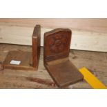 Two antique Oak bookends with Yorkshire rose motif