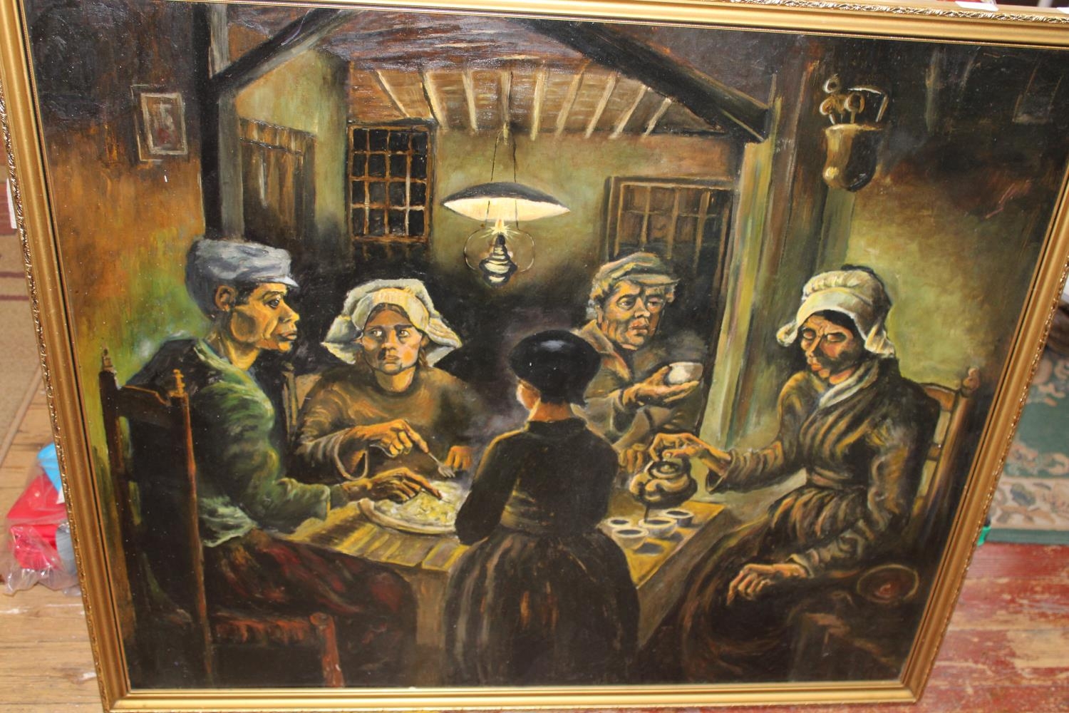 A very large guilt framed print of 'Potato Eaters' By Van Gough. postage unavailable