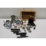 A job lot of assorted collectables including cut throat razors etc