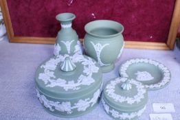 A selection of Wedgewood green Jasperware