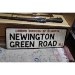 A vintage London borough of Islington enamelled street sign for Newington Green Road N1
