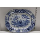 An antique blue and white meat plate