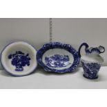 Three pieces of antique blue and white bone china