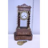 A French made mantle clock with boxwood inlay with stand (no key) a/f