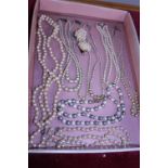 A job lot of assorted pearl necklaces