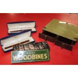 A selection of assorted collectables including Wills Woodbines dominos set