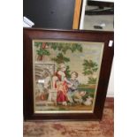 A framed antique wool work picture, shipping unavailable