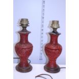 A pair of cinnabar Chinese lamp bases