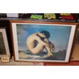 A framed print by Hippolyte Flandrin entitled Young Man nude, postage unavailable