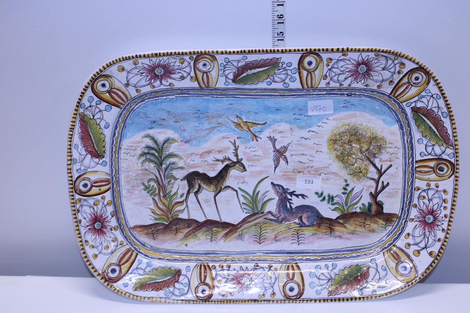 A large hand painted Portuguese platter, postage unavailable