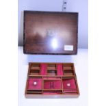 A vintage wooden sewing box with key