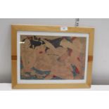 A framed Shunga Japanese print