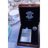 A cased pewter hipflask set