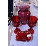 A selection of vintage ruby glass