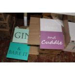 A large quantity of novelty wall hanging wooden signs