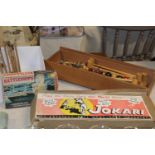 A selection of vintage wooden indoor games and other
