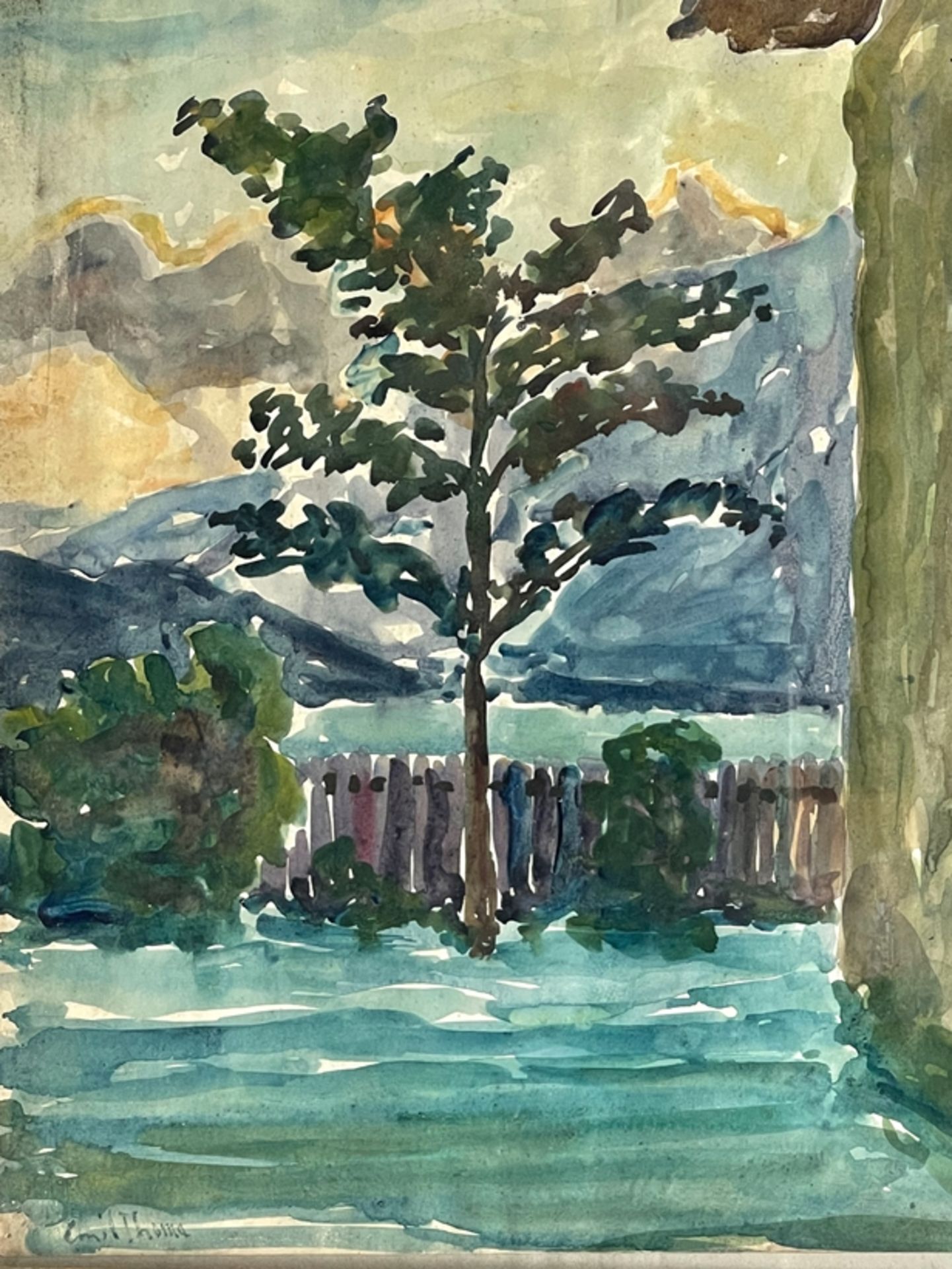 Aquarell Emil Thoma "Baum im Garten" - Image 2 of 3