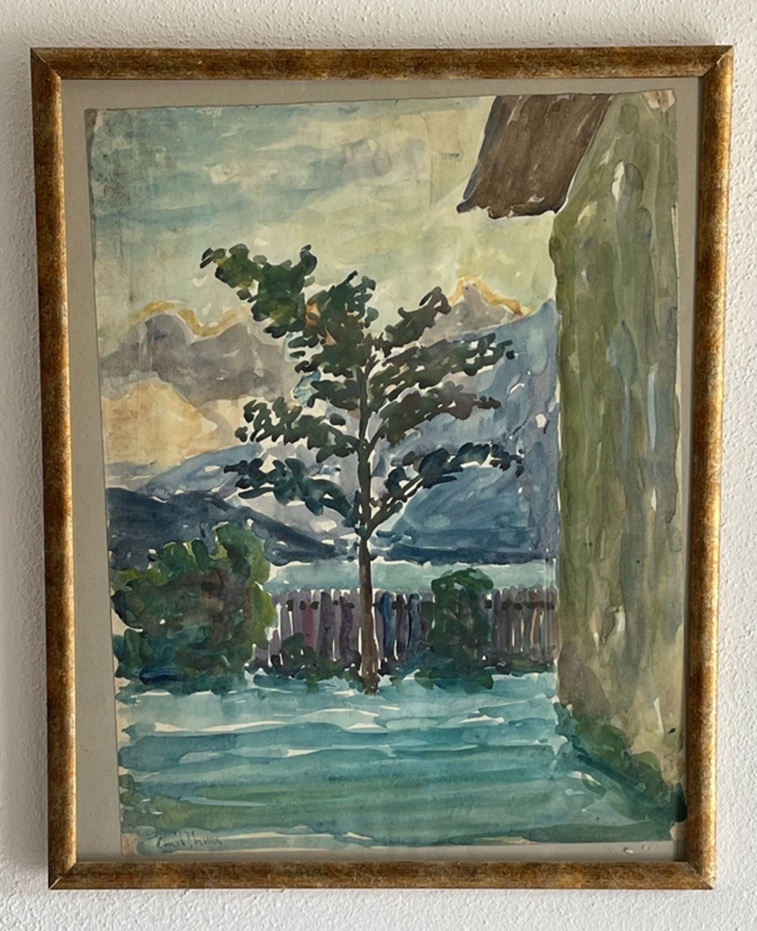 Aquarell Emil Thoma "Baum im Garten"