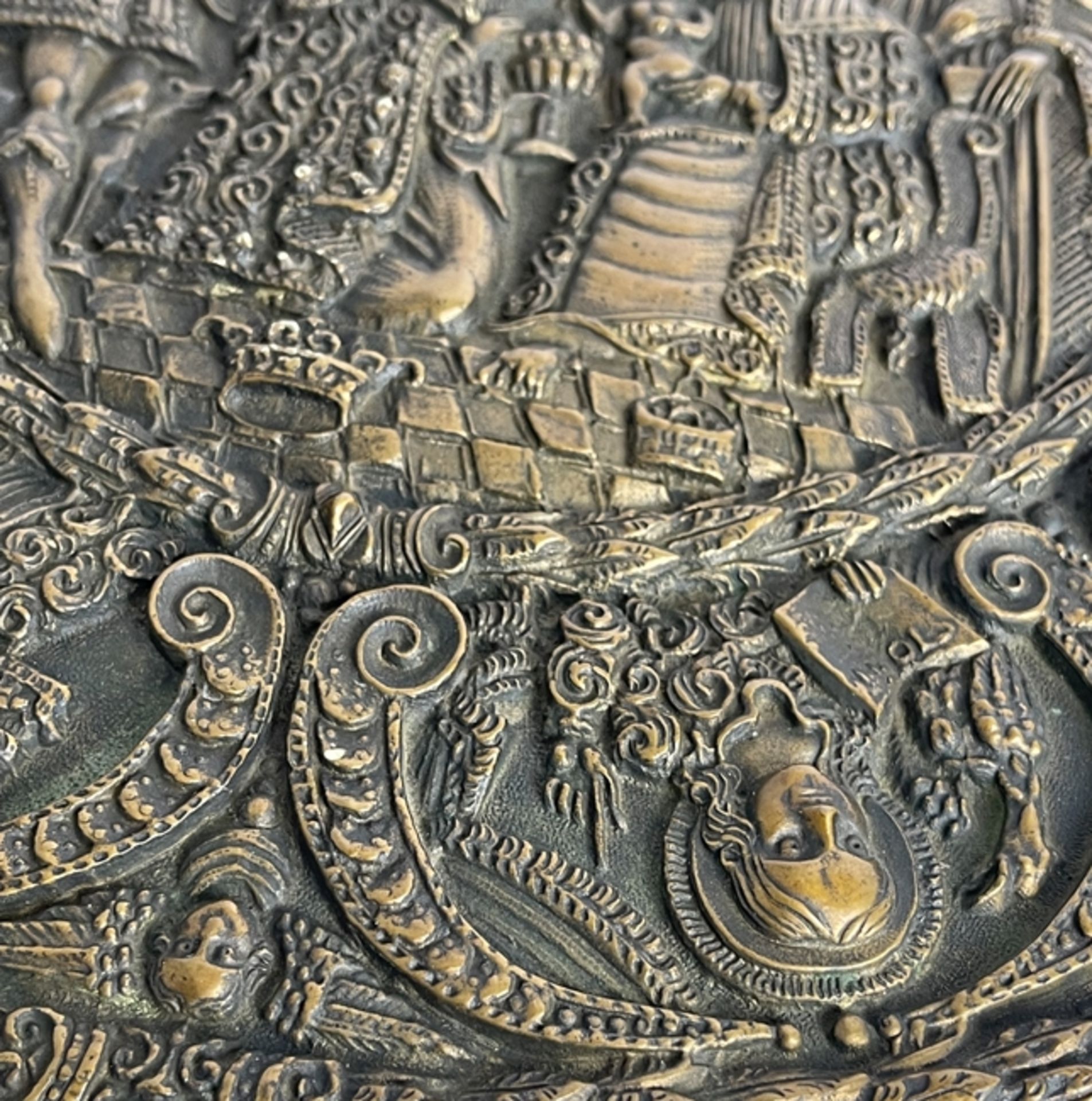 Große Barocke Bronze Platte / Schild / Plakette - Image 4 of 12
