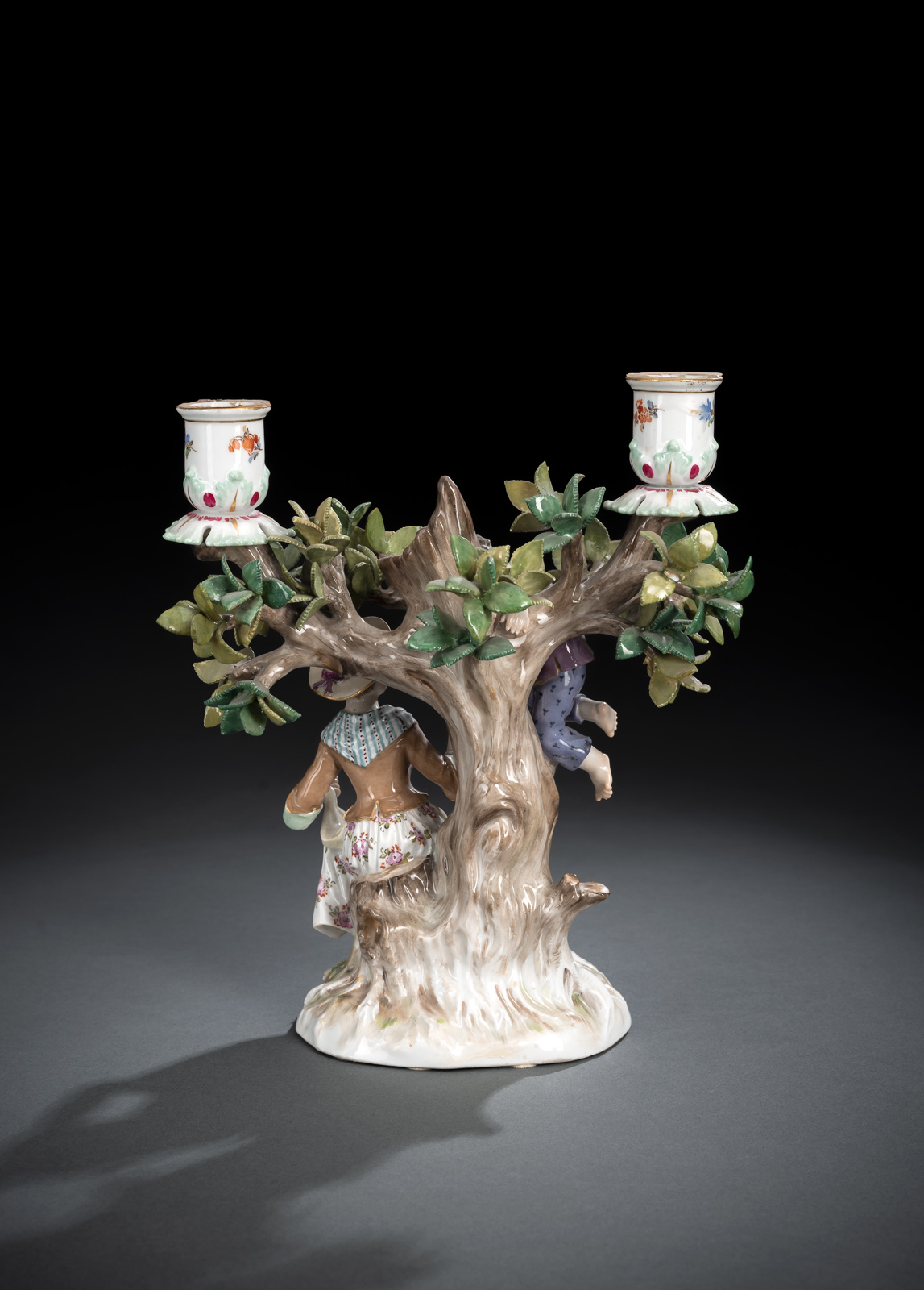 A MEISSEN FIGURAL AND TREE SHAPED TWO LIGHT CANDLESTICK - Image 2 of 3