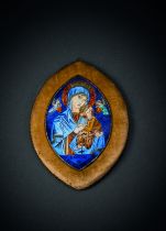 A VERY FINE ENAMEL PLAQUE WITH VIRGIN AND CHILD