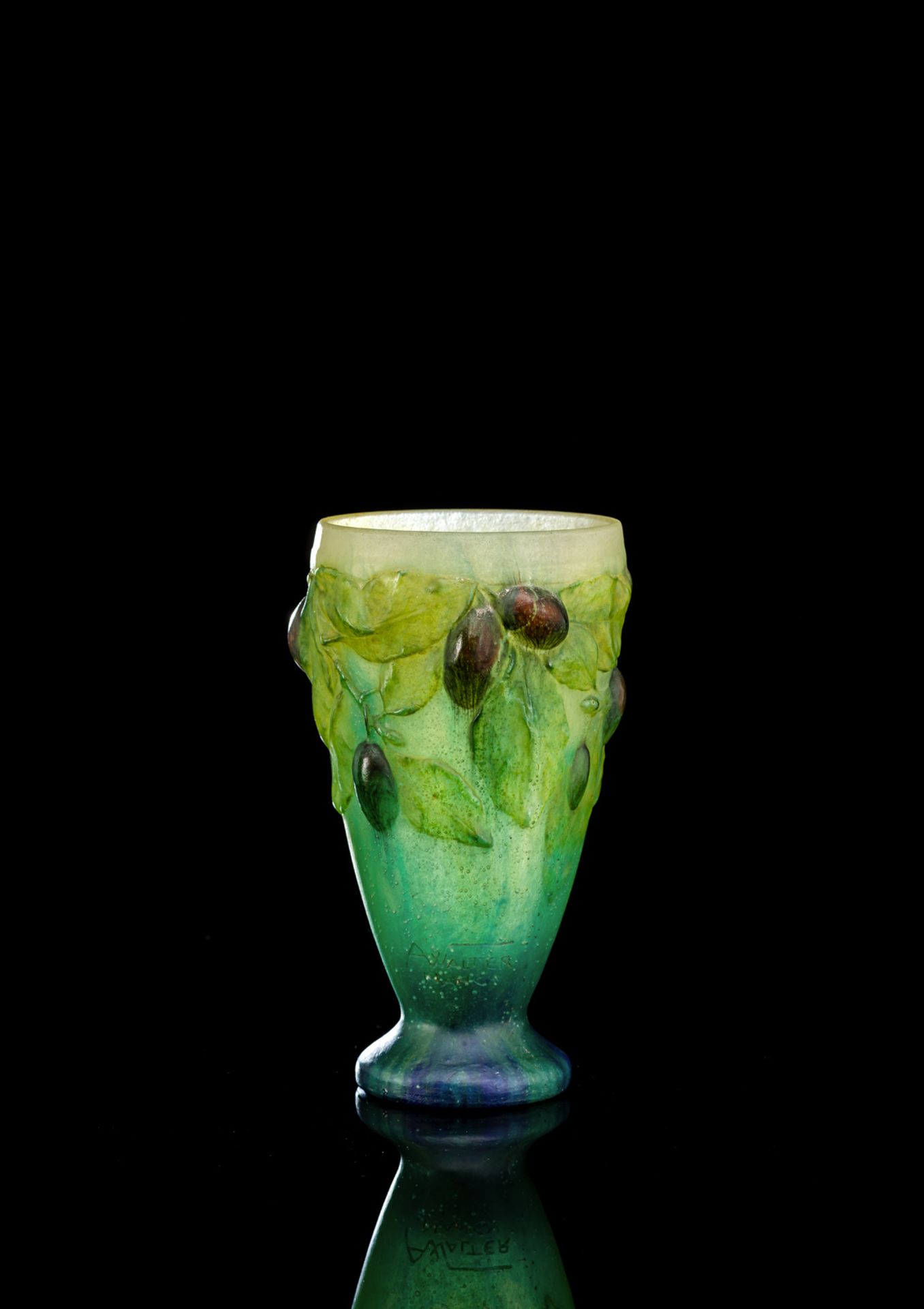 Pate-de-Verre Vase mit Pflaumendekor - Bild 2 aus 4