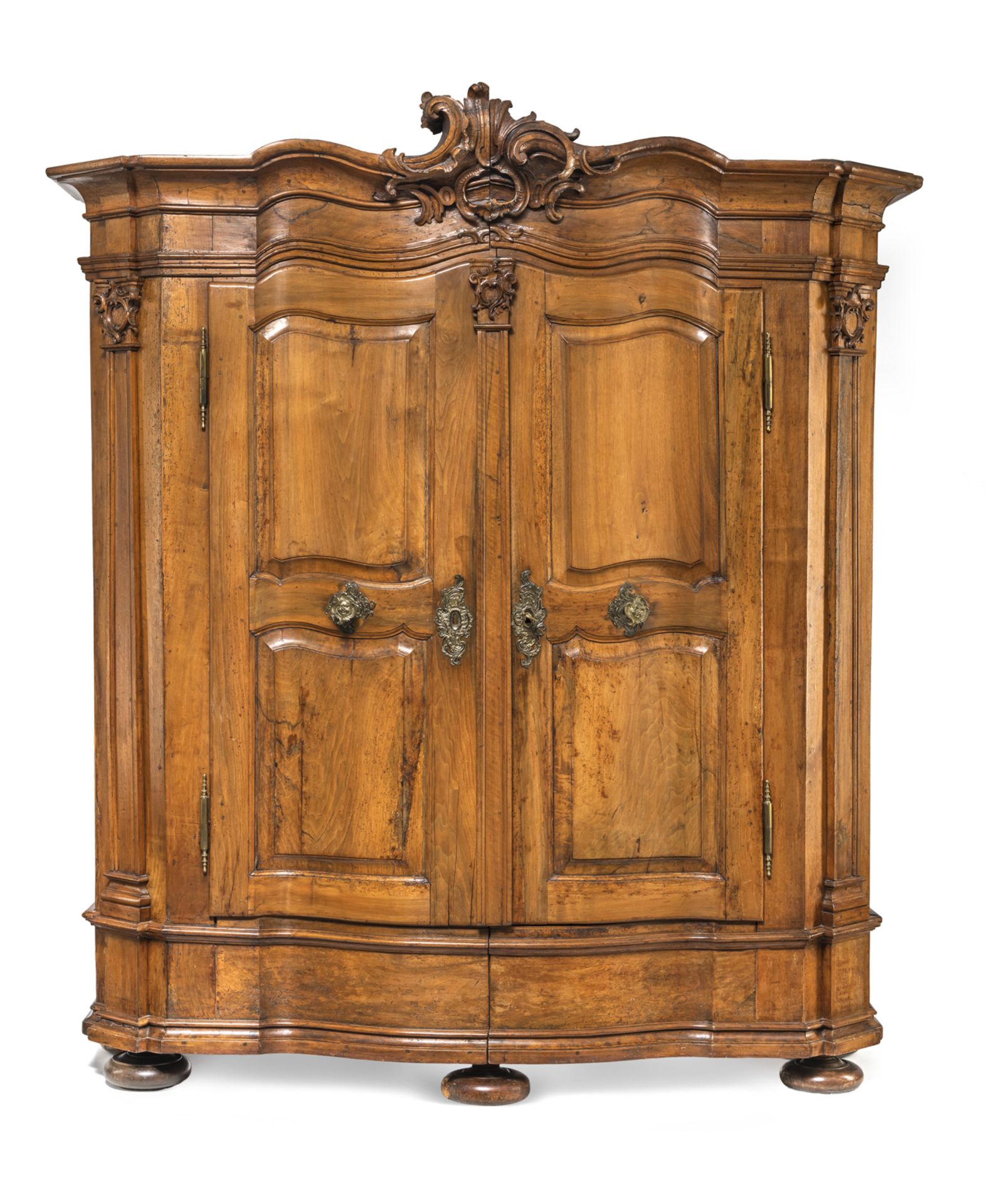 A LARGE BAROQUE BRASS MOUNTED CARVED WALNUT CUPBOARD - Image 2 of 9