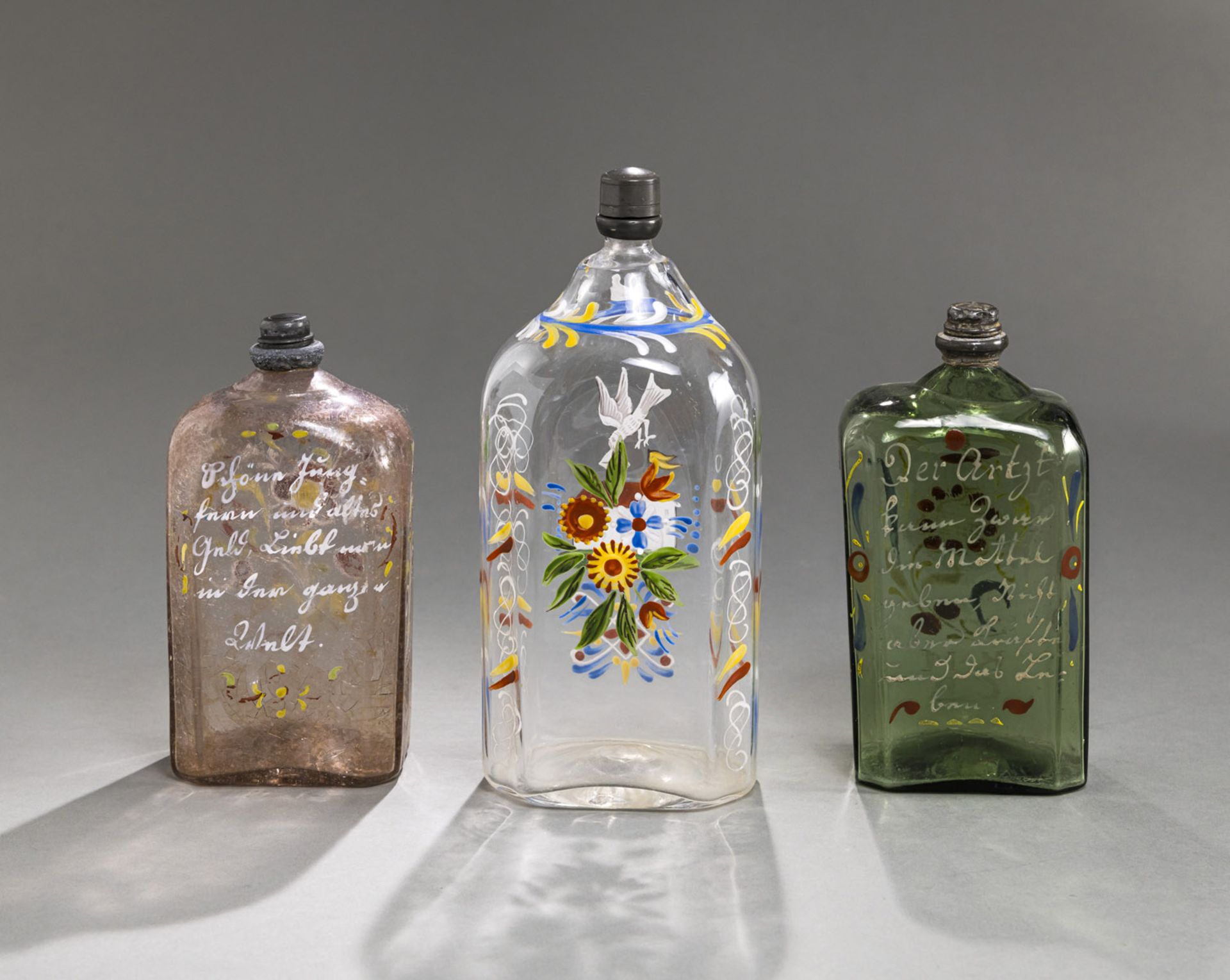 THREE PEWTER MOUNTED SCHNAPPS BOTTLES - Image 3 of 5